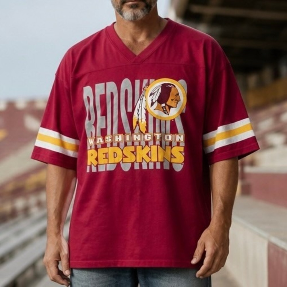 Vintage Washington Redskins Team Rated Shirt XXL USA Made 90s NFL V-Neck Red